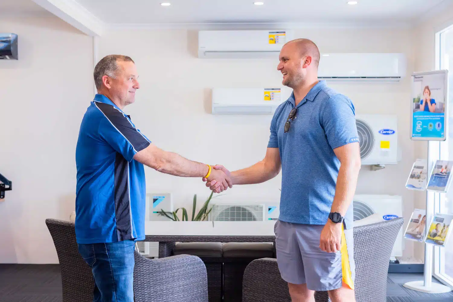 Simply cool worker shaking hands with customer